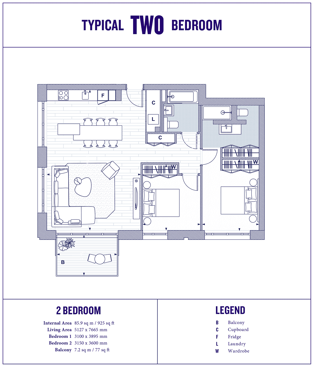 2 Bed Floorplan Large